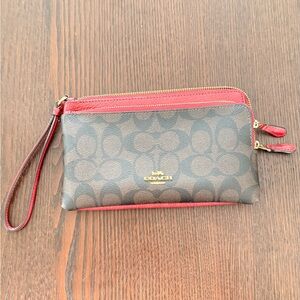 Coach Signature Brown and Red Wristlet